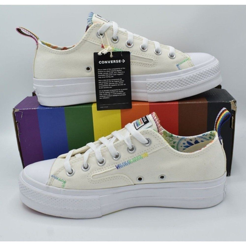 Converse Mens 9.5 Womens 11.5 Chuck Taylor All Star Lift Ox Platform Pride Shoes - Picture 2 of 11